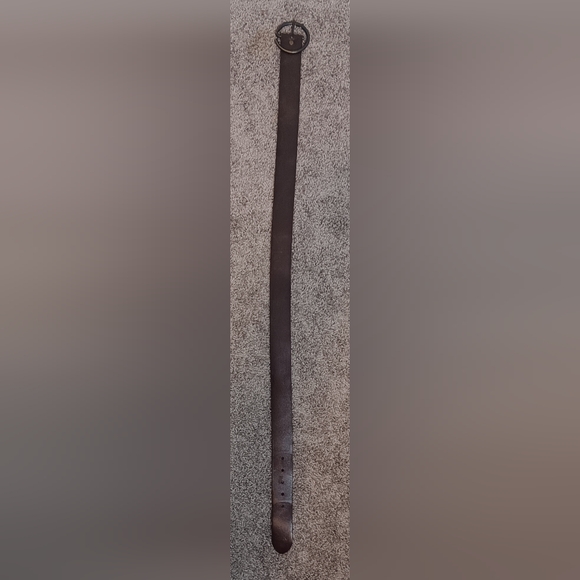 Dark Brown Leather Belt with Brass Round Buckle - Picture 6 of 6